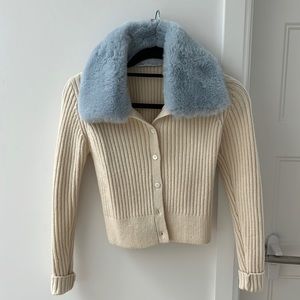 Zara fur collared knit crop sweater